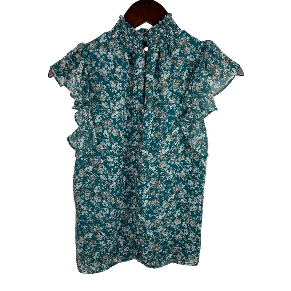 1.State | Green Floral High Neck Chiffon Top - Picture 4 of 7